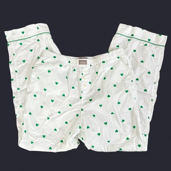 J.Crew Long-sleeve cotton poplin pajama pant set in green heart print Size M - Picture 3 of 8